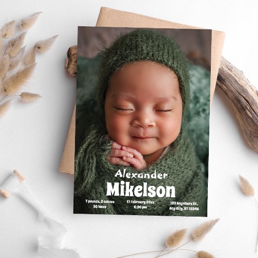 Baby Foto Moderne Geburt Ankündigung