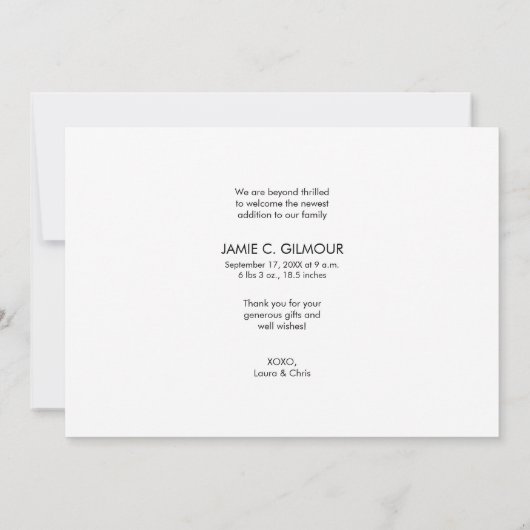 Baby Foto Moderne Handschrift Geburtshilfe danke (Rückseite)