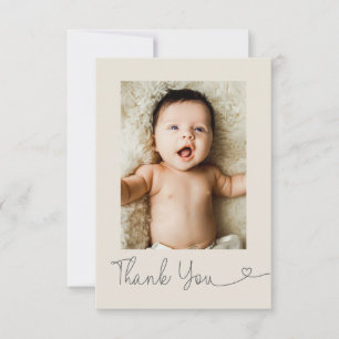 Baby-Foto Moderne Herz Baby Shower beige Dankeskarte