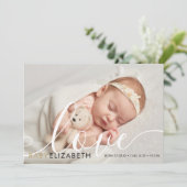Baby Foto Moderne Script Liebe Elegante Geburt Ankündigung (Stehend Vorderseite)