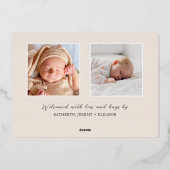 Baby Foto Moderne Silver Foil Birth Ankündigung (Rückseite)