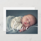 Baby Foto Modernes, elegantes Skript Einfache Gebu Ankündigungspostkarte (Vorne/Hinten)