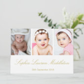 Baby Foto Modernes goldfarbenes Geburtsdatum Einladung (Stehend Vorderseite)