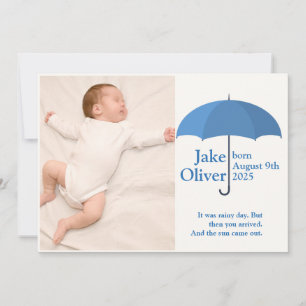 Baby Foto, Name, Datum, Blue Umbrella Ankündigung