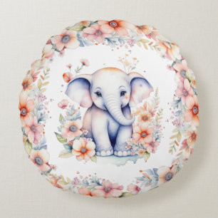 Baby-Foto, Name und Geburtsdatum Elefant-Thema Rundes Kissen