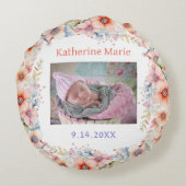 Baby Foto, Name und Geburtsdatum Elephant Rundes Kissen (Rückseite)