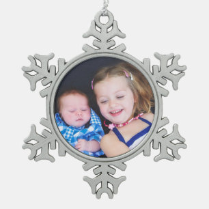 Baby Foto Personalisiert Weihnachtsgeschmack Schneeflocken Zinn-Ornament