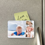 Baby Foto Picture Montage Magnet<br><div class="desc">Erstellen Sie Ihren eigenen Baby Foto Magneten mit 4 Ihrer Lieblingsfotos. Die Bildvorlage ist ein Set bis zum Erstellen einer Foto-Collage mit einem Haupthintergrund-Foto,  überlagert mit den übrigen drei Fotos in einem vertikalen Zickzack. Ihre Bilder werden im Landschaftsformat mit weißen Rahmen dargestellt.</div>