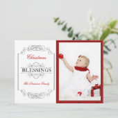 Baby Foto Red Frame Weihnachtsangebot Feiertagskarte (Stehend Vorderseite)