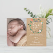 Baby Foto Rustic Boho Floral Vielen Dank, dass Sie Ankündigung (Stehend Vorderseite)