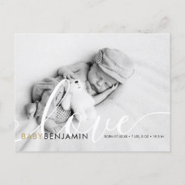 Baby-Foto-Script Liebes Chic Moderne Geburt Ankündigungspostkarte