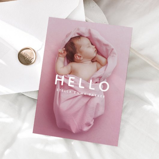 Baby Foto Simple Overlay Hello Birth Ankündigung