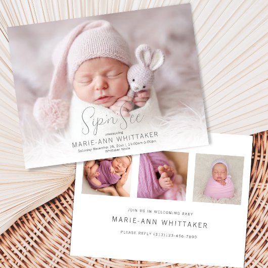 Baby Foto Sip'n'See Ankündigung Einladung