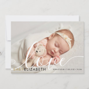 Baby-Foto Süße Schrift Gold Liebe Herzen Geburt Ankündigung