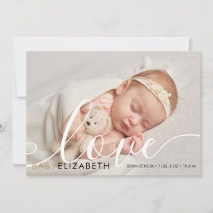 Baby-Foto Süßes Skript Gold Liebe Herzen Geburt Ankündigung