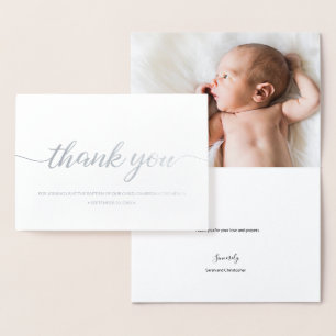 Baby Foto Taufe danke Elegant Calligraphy Folienkarte