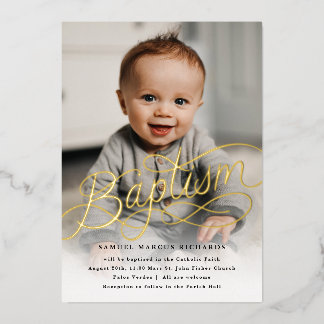 Baby Foto Taufe Gold Folieneinladung