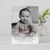 Baby Foto Taufe Rose Gold Folieneinladung (Stehend vorne)