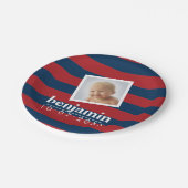 Baby Foto und Geburtstag Niedlicher Junge Streifen Pappteller (Schrägansicht)