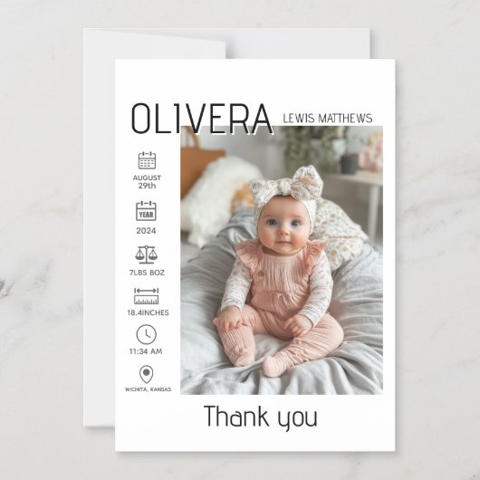 Baby Foto und Statistik Magneteinladung (Vorderseite)