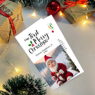 Baby Foto Unser erstes frohes Weihnachtsgrüßen Feiertagskarte