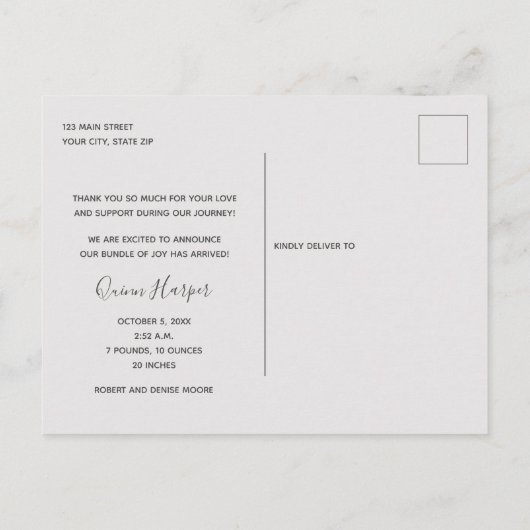 Baby Foto Vielen Dank, dass Sie die Ankündigung Postkarte (Rückseite)