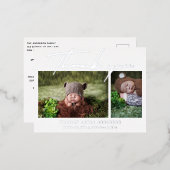 Baby Foto Vielen Dank für die moderne Script Birth Folie Einladungspostkarte (Vorderseite/Rückseite)