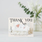 Baby Foto Vielen Dank für Ihre moderne Herzgeburt Ankündigungspostkarte (Stehend Vorderseite)