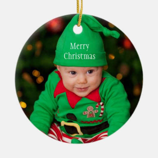 Baby Foto von Elf Merry Christmas Keramik Ornament (Vorne)