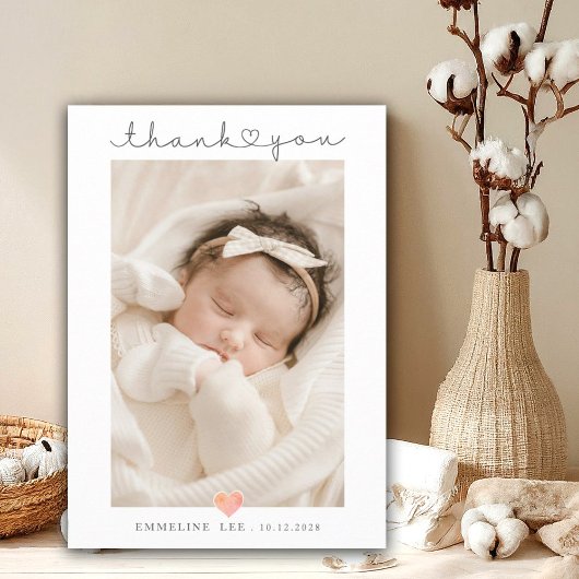 Baby Foto von Thank You Script Heart Birth Ankündigung