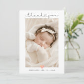 Baby Foto von Thank You Script Heart Birth Ankündigung (Stehend Vorderseite)