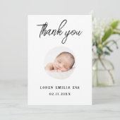 Baby Foto von Thank You Script Heart Birth Ankündigung (Stehend Vorderseite)