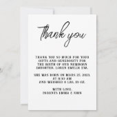 Baby Foto von Thank You Script Heart Birth Ankündigung (Rückseite)