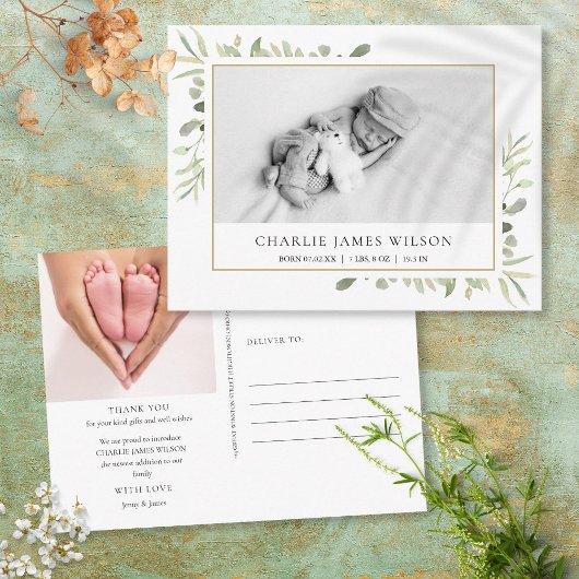 Baby Foto Watercolor Greenerity Birth Danke Po Postkarte