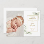 Baby Foto Watercolor Grüne Geburtserklärung Ankündigungspostkarte (Vorne/Hinten)