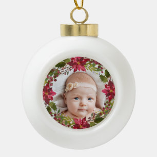 Baby Foto Watercolor Poinsettia Floral Keramik Kugel-Ornament