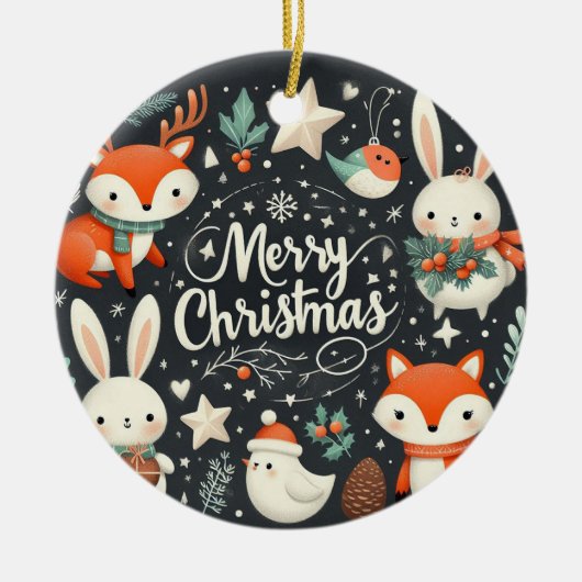 Baby Foto Weihnachten Niedliche Füchse und Bunnies Keramik Ornament (Vorne)