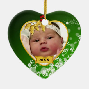 Baby-Foto-Weihnachten Snowy grünes neues Keramikornament