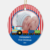 Baby-Foto-Weihnachts-Ornament Zug Junge Keramik Ornament (Links)