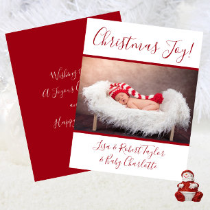 Baby Foto Weihnachtsfreude mit Namen Rot Feiertagskarte