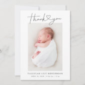 Baby Foto White Minimalistisch Danke Herzgeburt Ankündigung (Vorderseite)