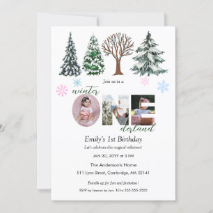 Baby-Foto Winter EINzigartiges Land Erster Geburts Einladung