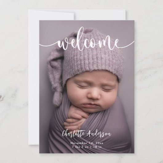 Baby Fotos Elegante Name Script Birth Ankündigung (Vorderseite)