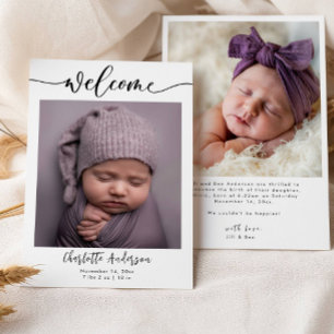Baby Fotos Elegante Name Script Geburtsankündigung Ankündigung