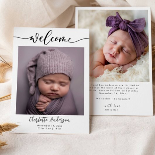 Baby Fotos Elegante Name Script Geburtsankündigung Ankündigung