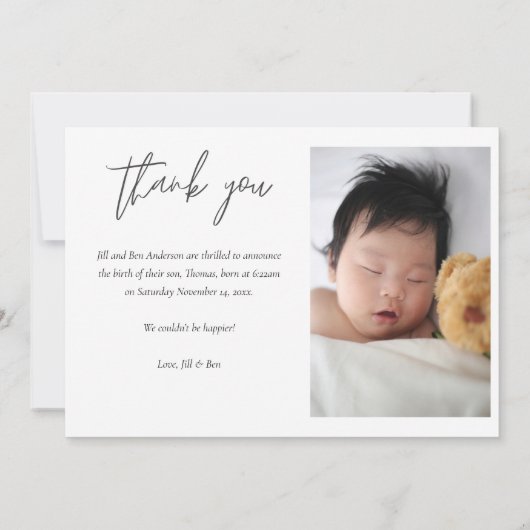 Baby Fotos Moderne Kalligraphie Geburtserklärung Einladung (Rückseite)