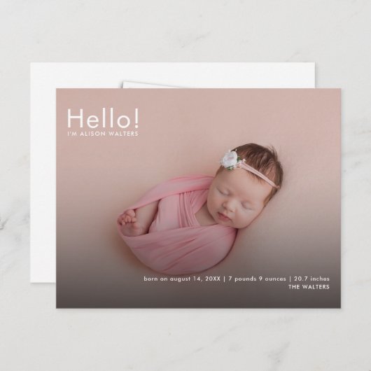Baby-Fotos Name Custom Birth Ankündigung (Vorne/Hinten)