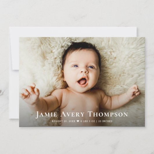 Baby Fotos Vielen Dank Heart Modern Birth Ankündigung (Vorderseite)