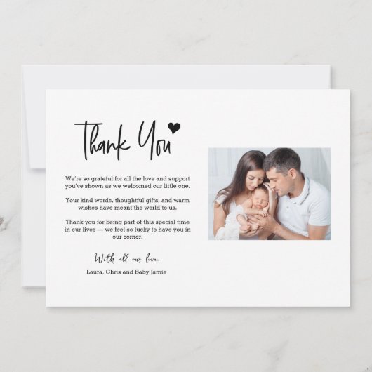 Baby Fotos Vielen Dank Heart Modern Birth Ankündigung (Rückseite)