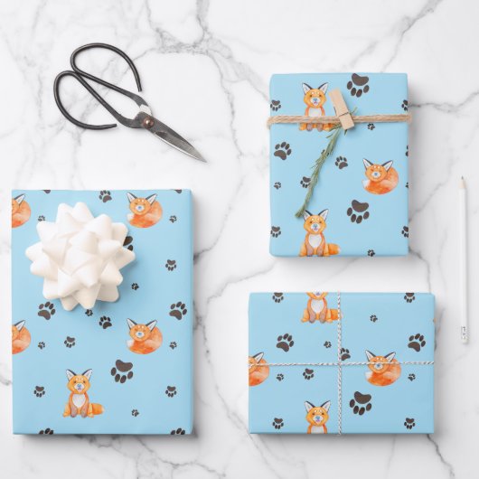 Baby Fox Animal Sleeping Paw Prints Tracks Geschenkpapier Set (Vorderseite)